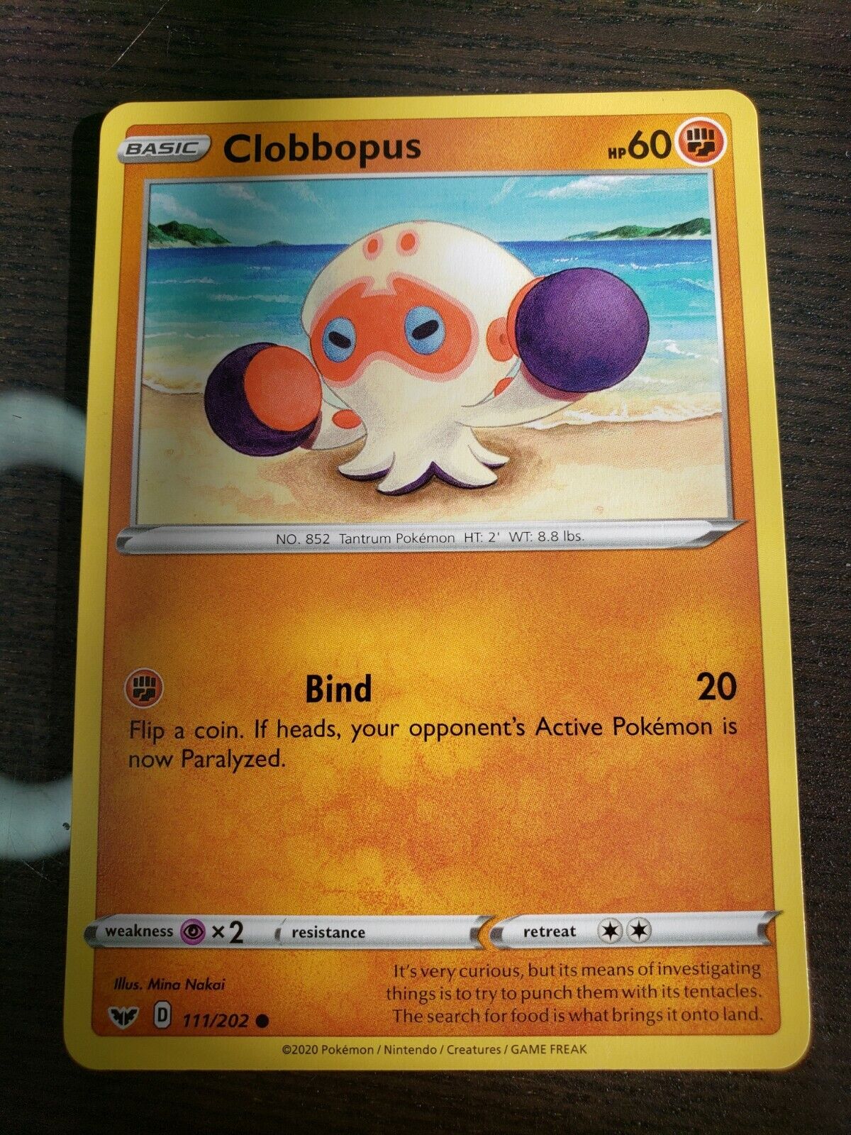 Pokemon TCG Clobbopus 111/202 Sword & Shield Base Set NM Regular Common Card