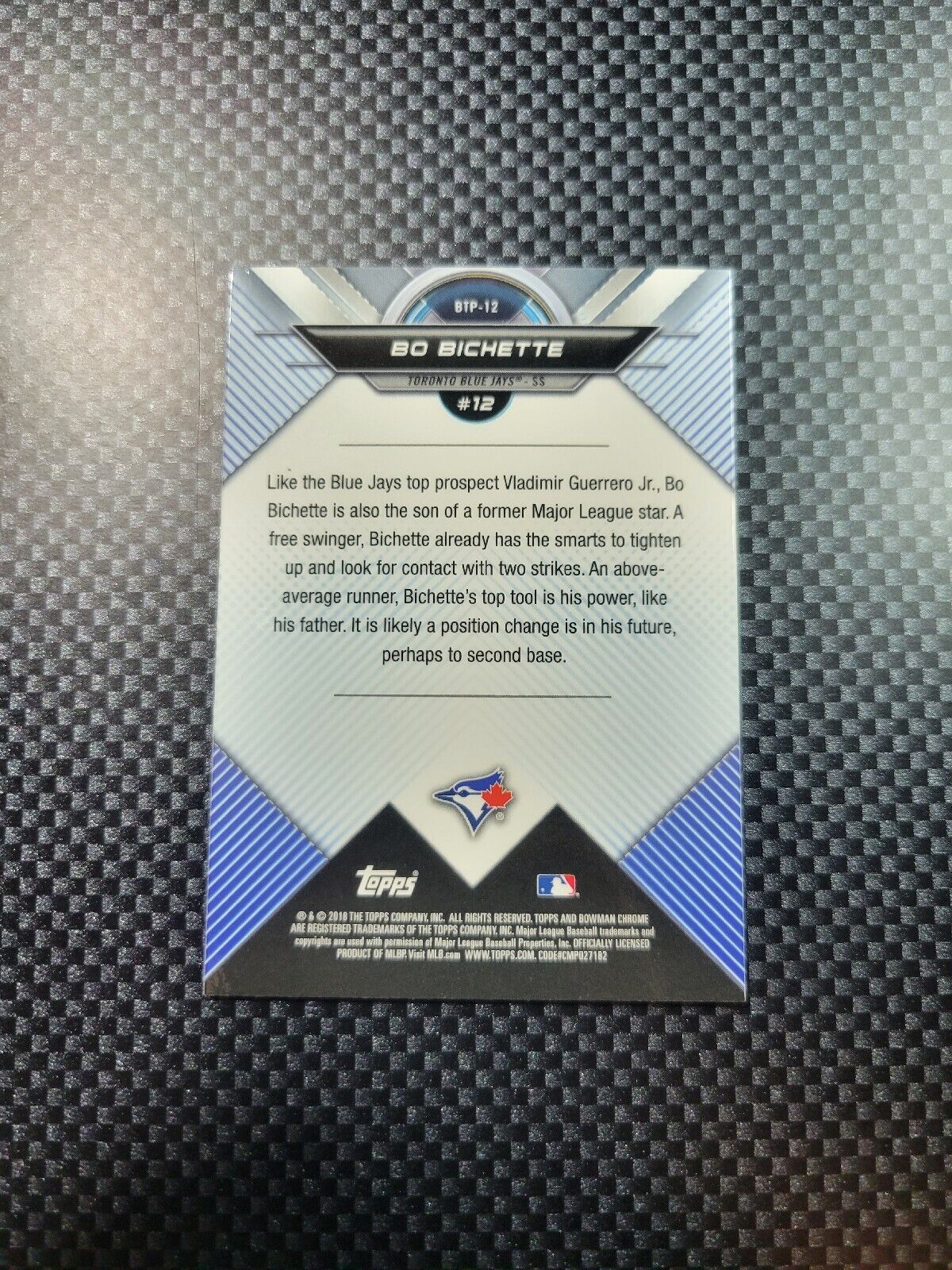 2018 Bowman Chrome Scouts Top 100 #BTP12 Bo Bichette Insert NM
