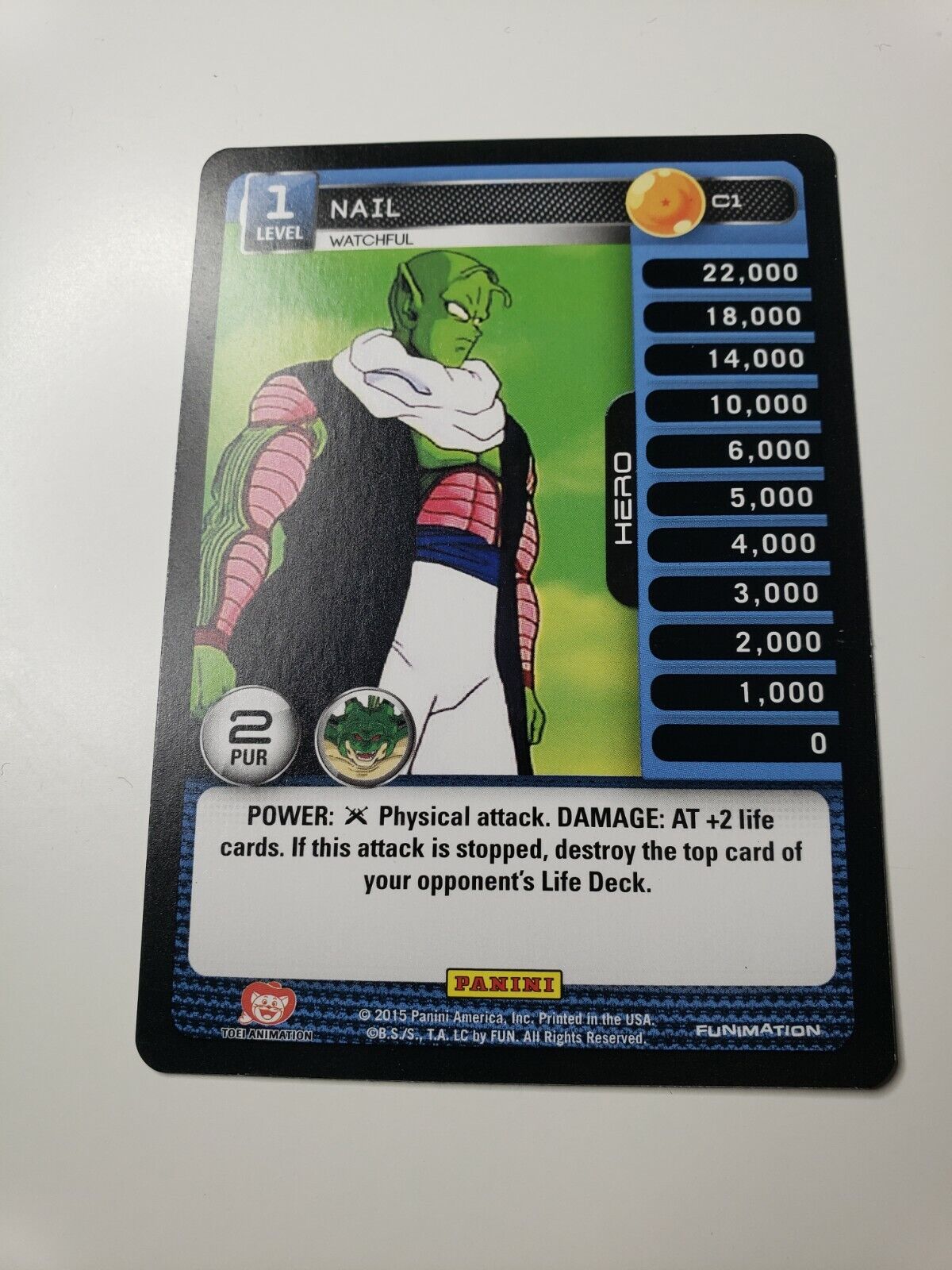 DBZ Dragon Ball Z TCG Card Panini Heroes & Villains C1 Nail Watchful 2015