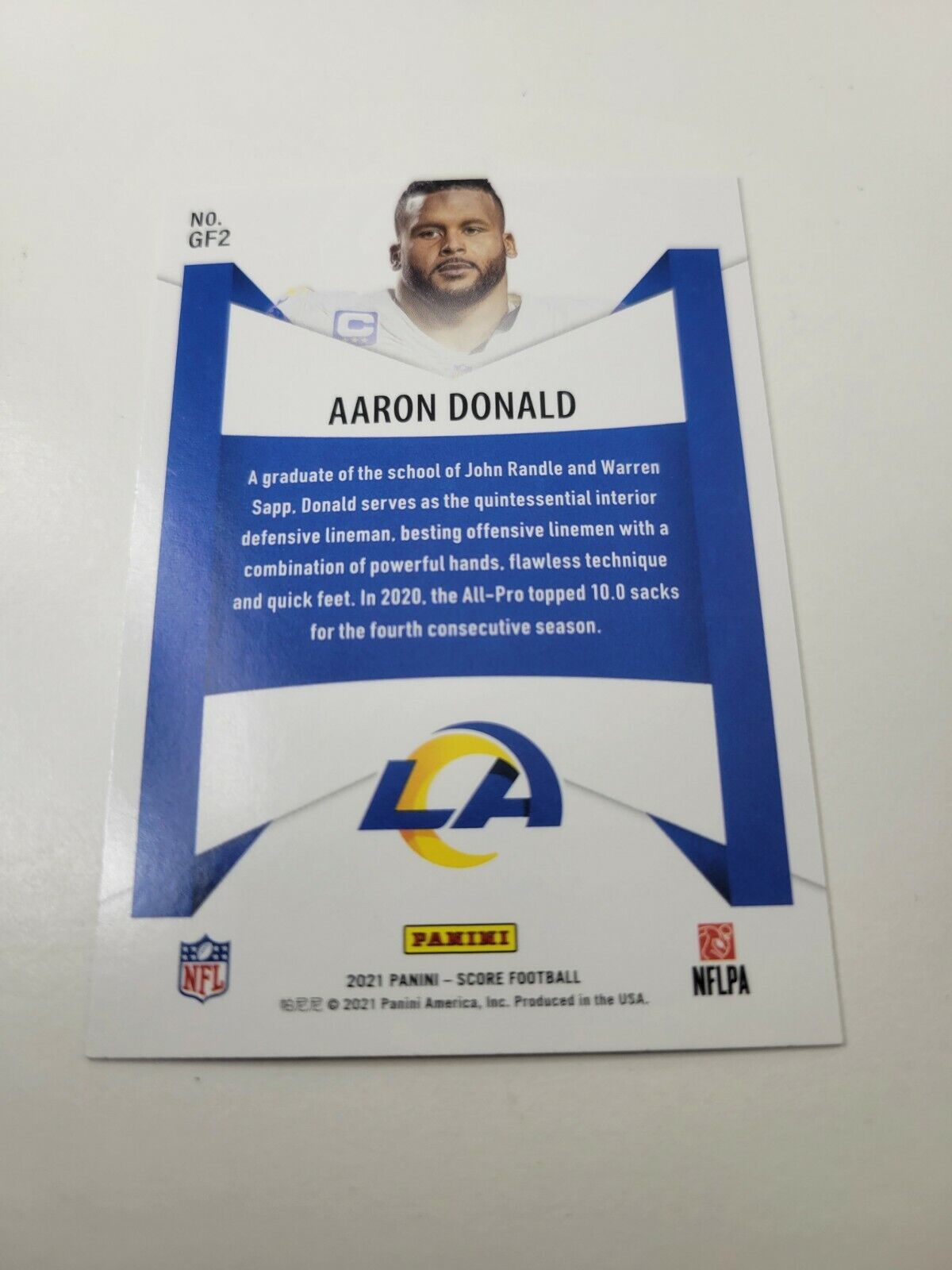 2021 Panini Score Football Aaron Donald Game Face Insert #GF2 Los Angeles Rams