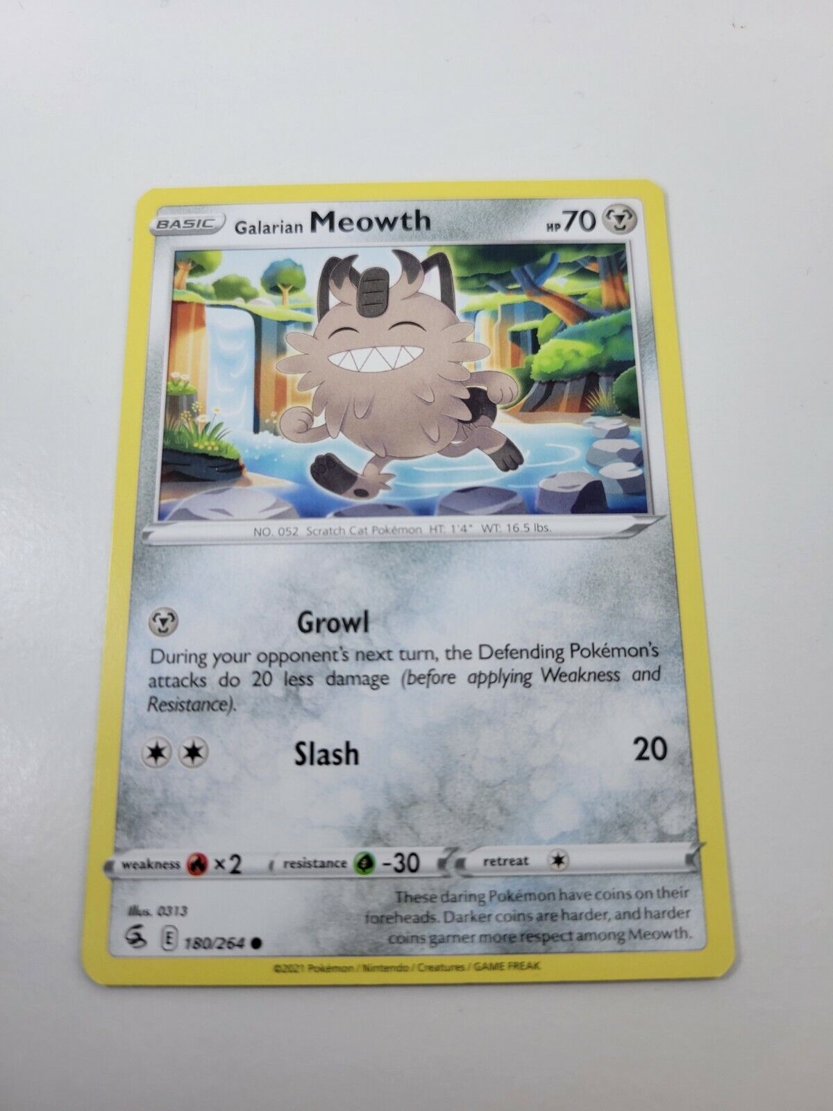 Pokémon TCG Galarian Meowth Fusion Strike 180/264 Regular Common Card NM 2021