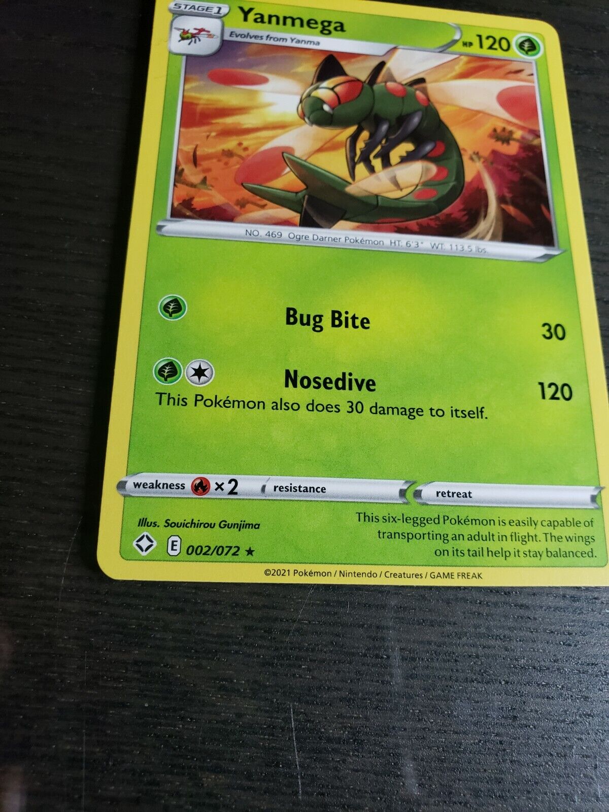 Pokémon TCG Shining Fates Yanmega 2/72 Regular Rare Card NM 2021