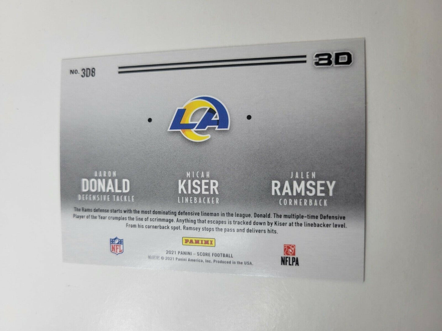 2021 Panini Score 3D Aaron Donald-Jalen Ramsey-Micah Kiser #3D8 LA Rams