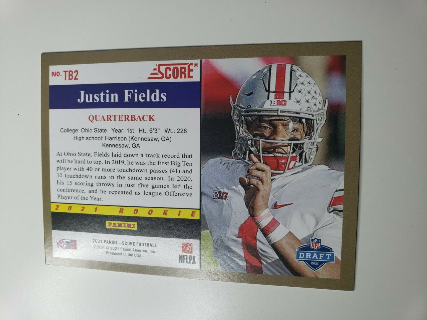 2021Panini Score Justin Fields 1991 Throwback Rookie Ohio State Buckeyes #TB2 RC