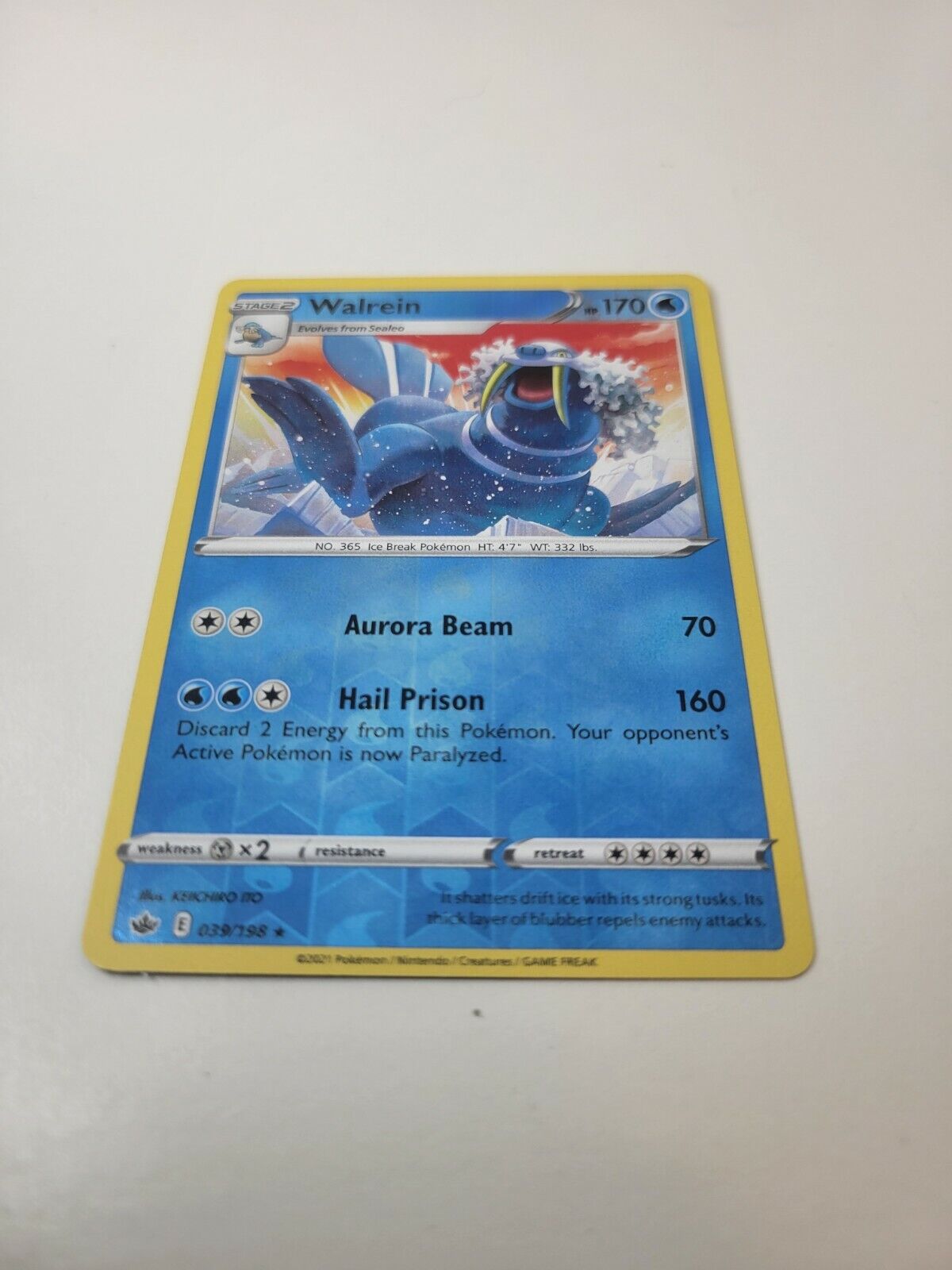Pokémon TCG Walrein Chilling Reign 039/198 Reverse Holo Rare Card NM 2021