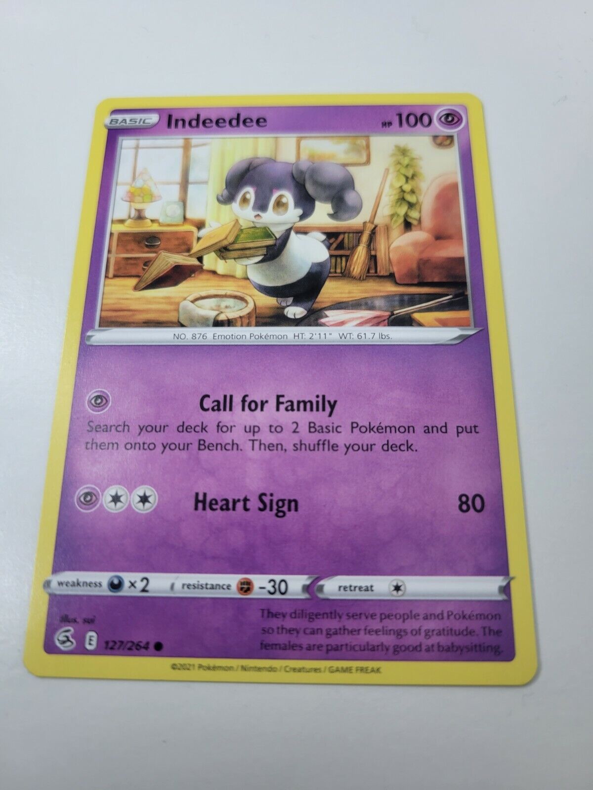Pokémon TCG Indeedee Fusion Strike 127/264 Regular Common Card NM 2021