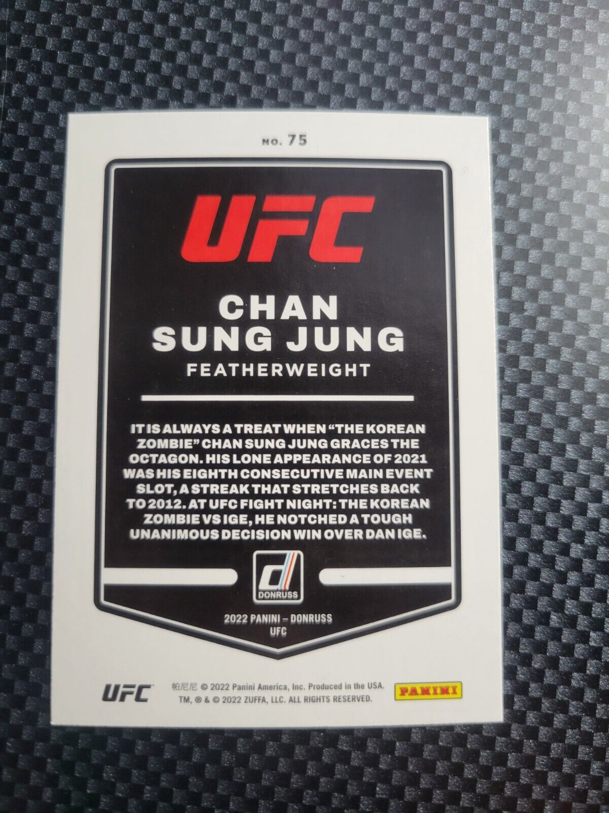 2022 panini Donruss UFC Base #75 Chan Sung Jung Featherweight MMA NM