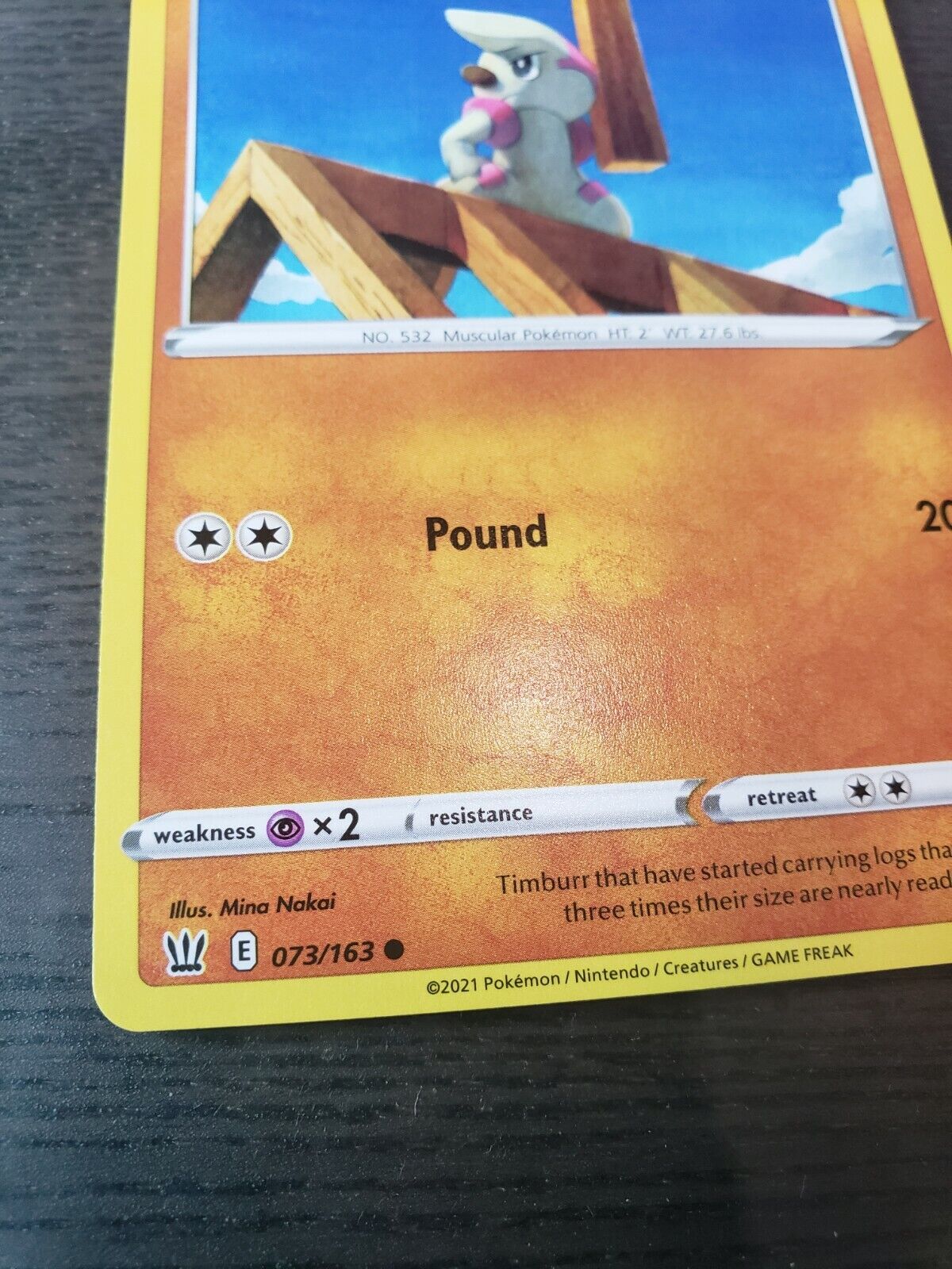 Pokemon TCG S&S Battle Styles Timburr 073/163 Regular Common Card NM 2021
