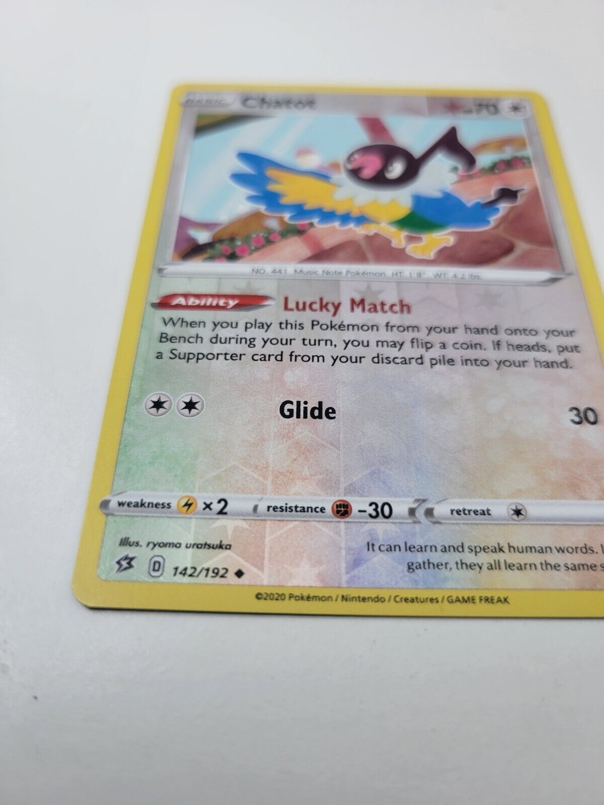 Pokémon TCG Chatot Rebel Clash 142/192 Reverse Holo Uncommon Card NM 2020