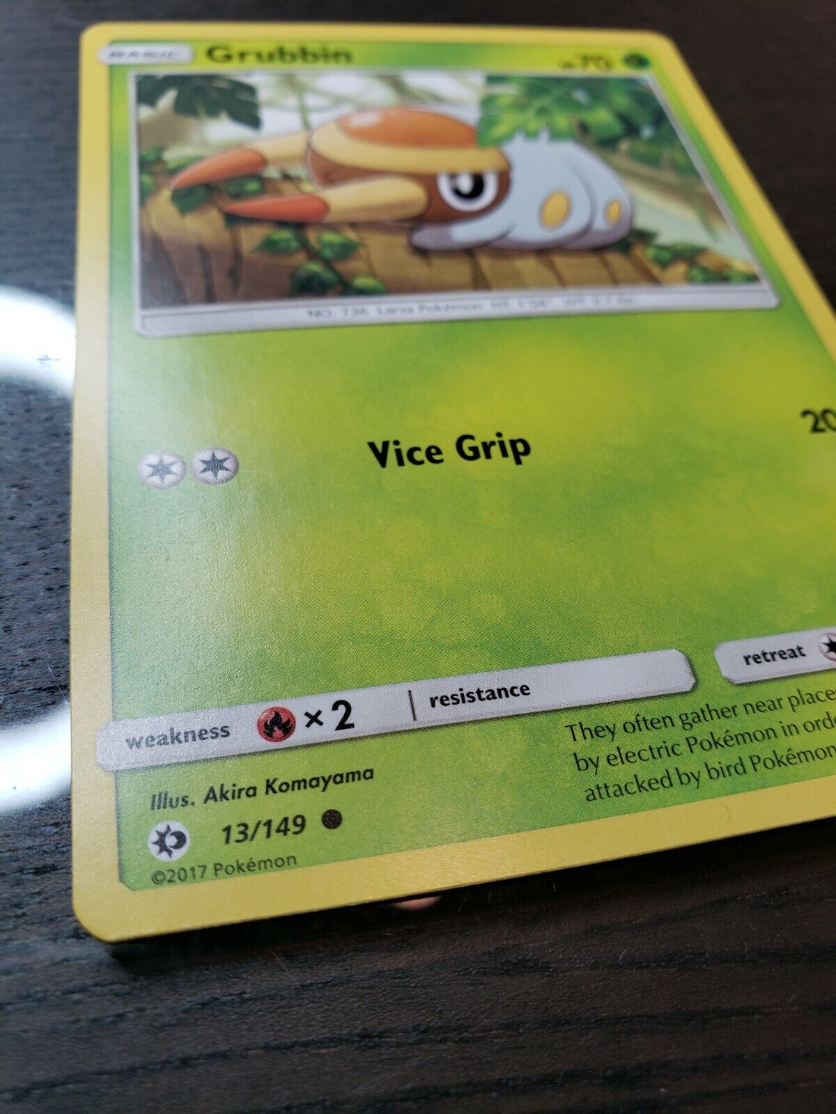 Pokemon TCG Sun And Moon Base Set Grubbin Common Card 13/149 2017 NM