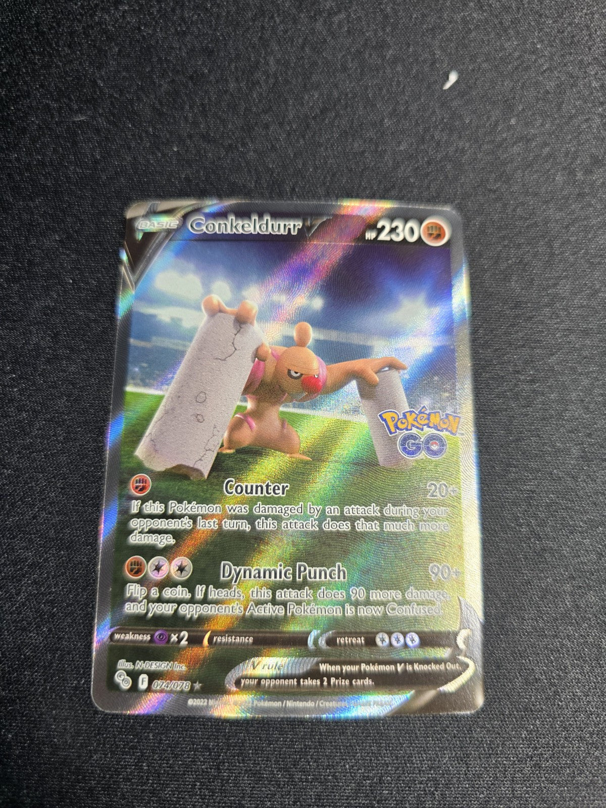 Pokemon TCG Pokemon Go Conkledurr V Full Alt Art Ultra Rare Card 074/078 NM 2022