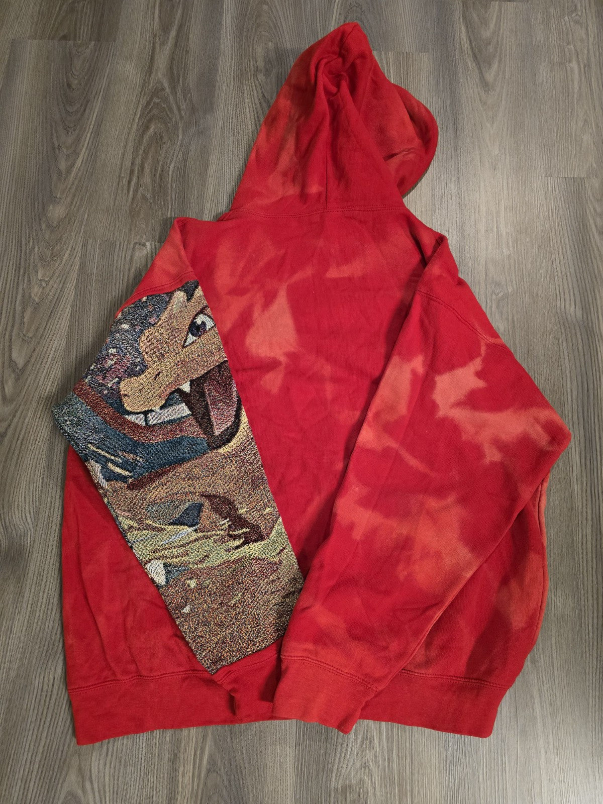 Fuzzyforcefield OOAK Custom Charizard Tye-Dye Hoodie Upcycled Size XL Handmade