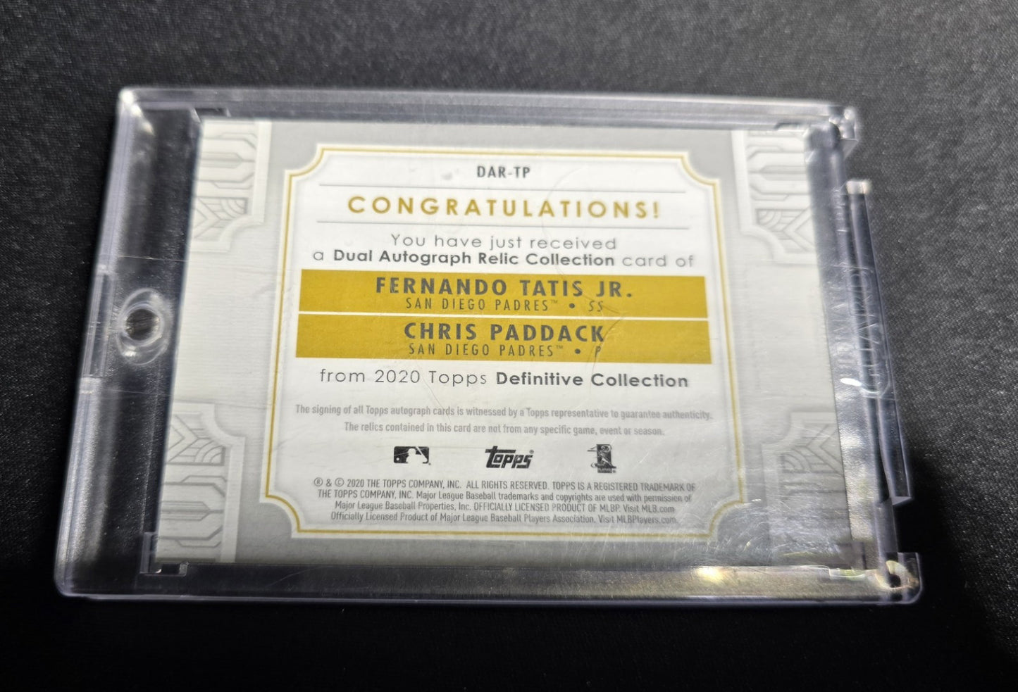 2020 topps definitive Fernando Tatis Chris Paddack Dual Signature Patch 7/10 NM