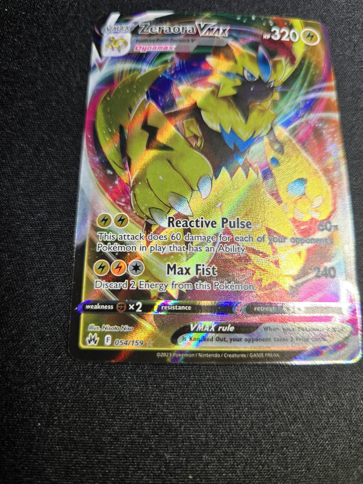Pokémon TCG Zeraora VMAX Crown Zenith 54/159 Full Art Card NM 2023