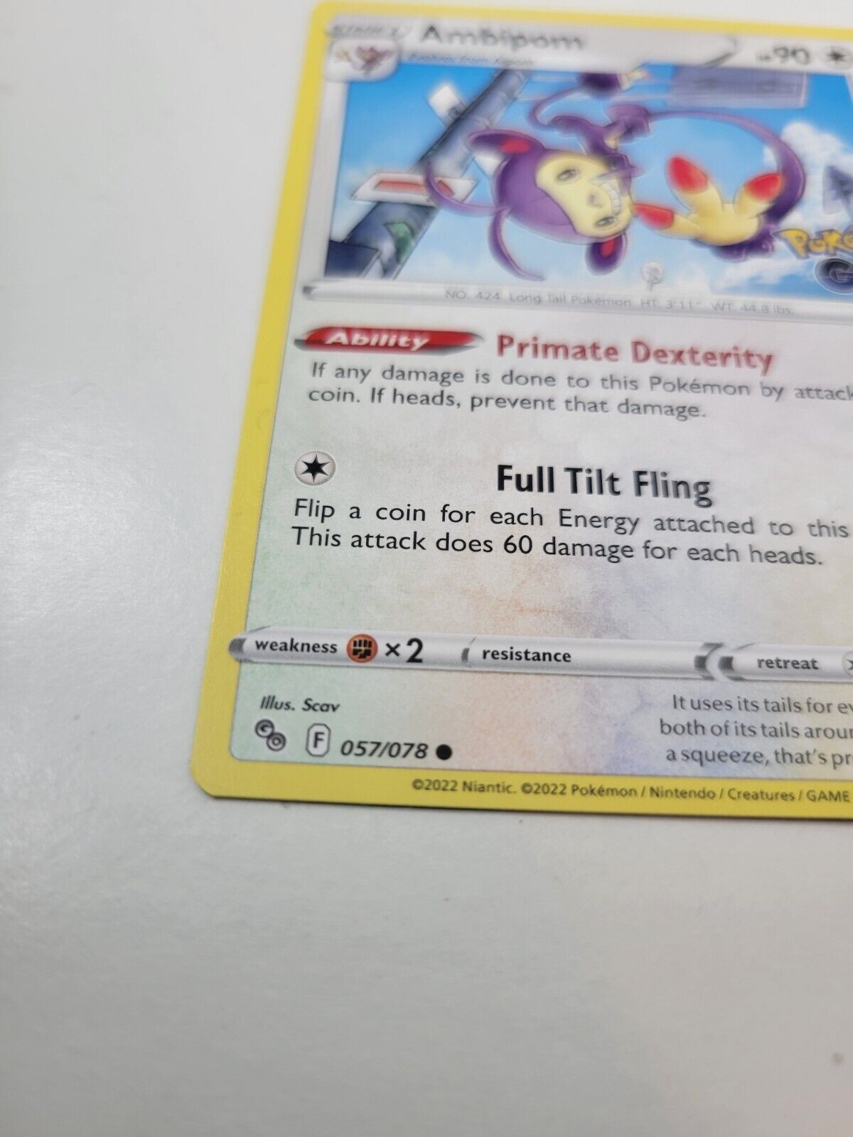 Pokémon TCG Ambipom Pokemon GO 057/078 Regular Common Card NM 2022