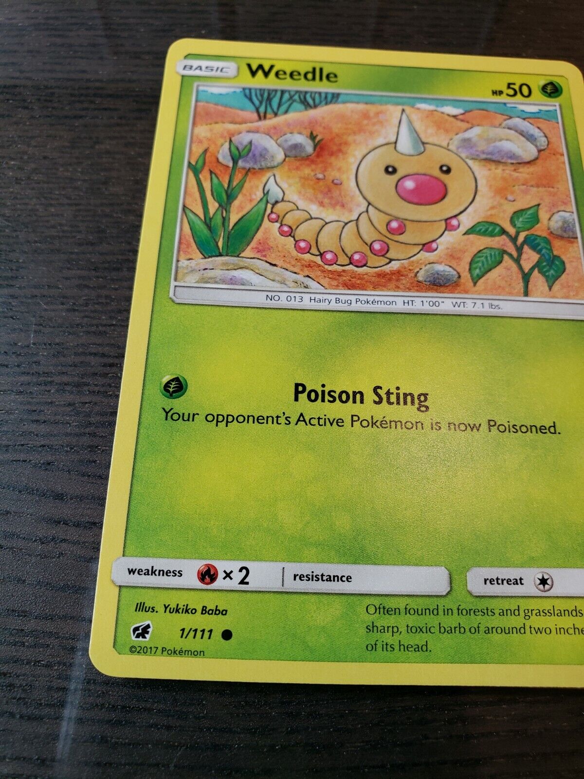 Pokemon Card TCG Weedle 1/111 Basic Grass Type 2017 Sun & Moon