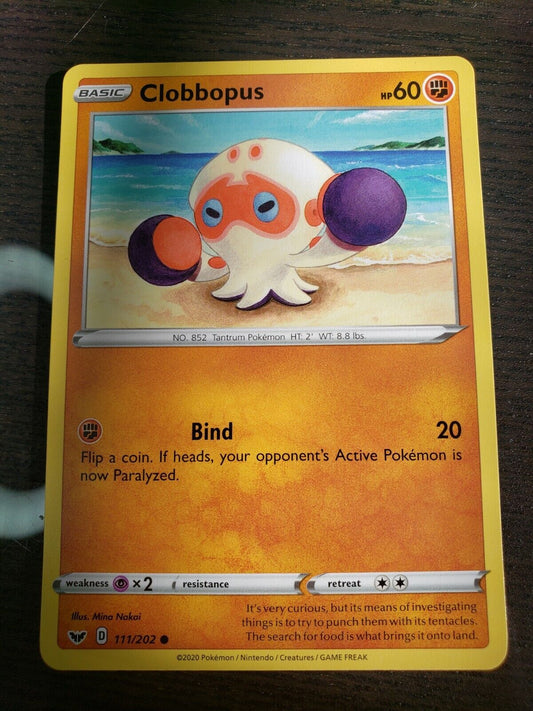 Pokemon TCG Clobbopus 111/202 Sword & Shield Base Set NM Regular Common Card 