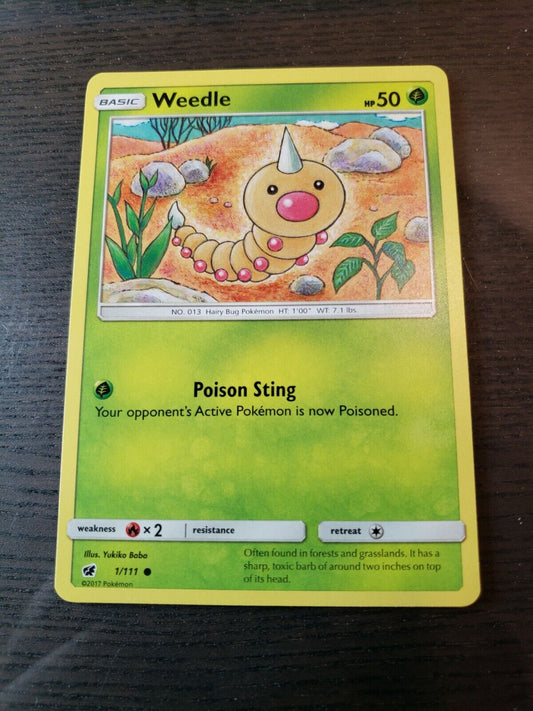 Pokemon Card TCG Weedle 1/111 Basic Grass Type 2017 Sun & Moon