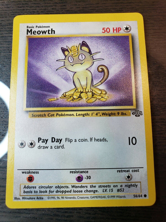 Meowth 56/64 Jungle Set Common WOTC Pokemon TCG 1999