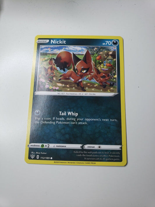 Pokémon TCG Nickit Darkness Ablaze 112/189 Regular Common Card NM 2021