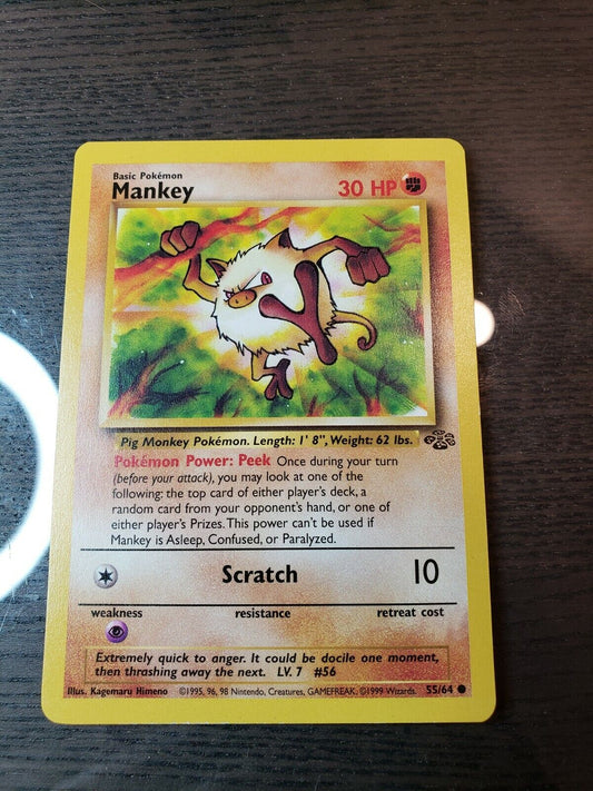Pokémon TCG Mankey Regular CommonCard WOTC Jungle Set 55/64 LP