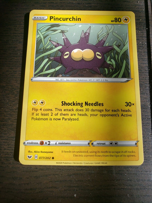 Pokemon TCG Pincurchin 77/202 Sword & Shield Base Set NM Regular Common Card 