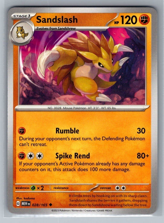 Pokémon TCG Scarlet & Violet - 151 028/165 Sandslash Uncommon Regular Card NM 